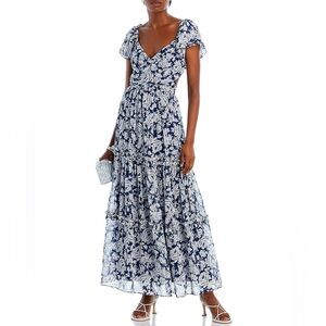 Aqua Blue and White Ruffled Tiered Maxi Dress